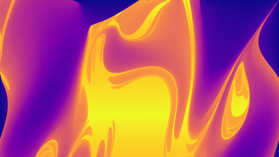 Abstract flowing shapes in warm orange and purple tones, representing the chaotic stability region of double pendulums.